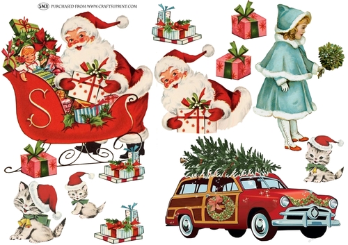 VINTAGE SANTA CLAUS DECOUPAGE