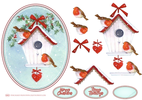 SNOWY BIRDHOUSE DECOUPAGE TOPPER