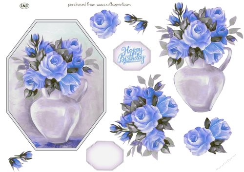 DELICATE BLUE ROSES DECOUPAGE TOPPER