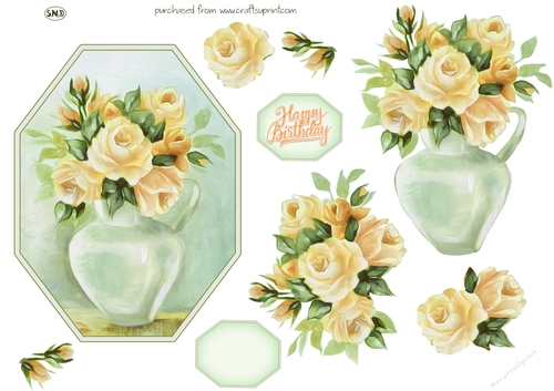 DELICATE YELLOW ROSES DECOUPAGE TOPPER