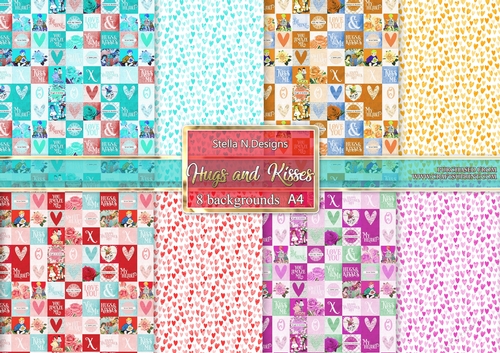 HUGS AND KISSES A4 BACKGROUND KIT