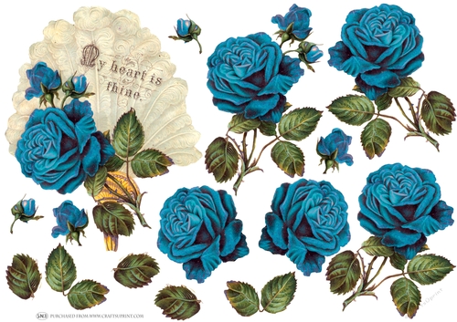 ROSE BLUE DECOUPAGE