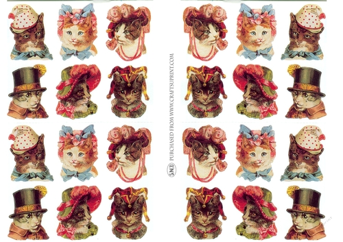 VINTAGE CAT PORTRAITS DECOUPAGE