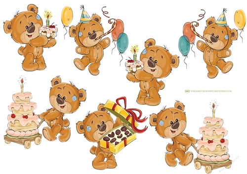 BIRTHDAY TEDDIES DECOUPAGE