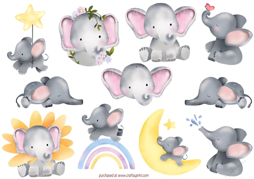 LITTLE ELEPHANT A4 DECOUPAGE