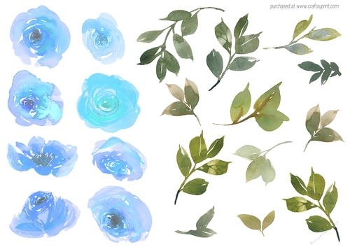 WATERCOLOR ROSES BLUE