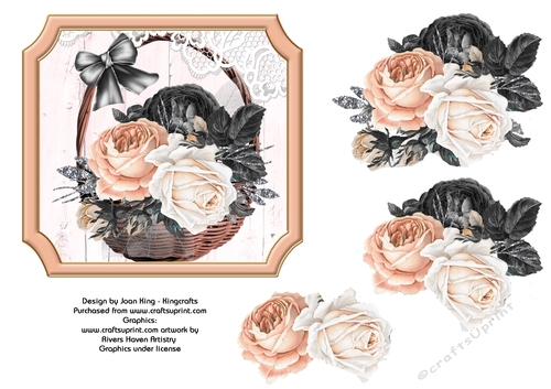 Basket of peach & white roses