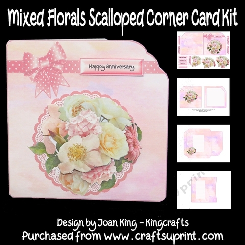 Mixed florals corner scalloped card kit