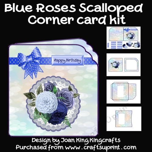 Blue Roses scalloped corner card kit