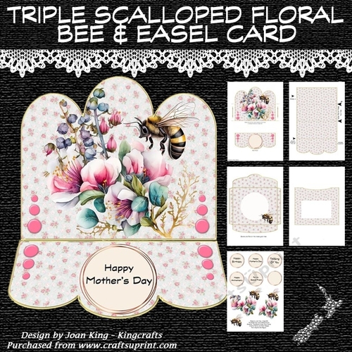 Triple scalloped flower and bee easel card