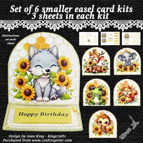 Set of 6 smaller animal easel card kits with instructions on their sheets.  