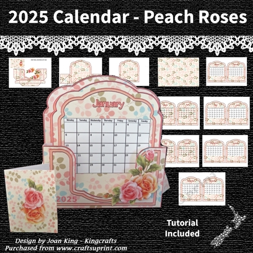 Peach Roses Desktop Calendar 2025