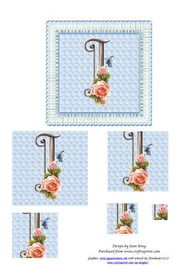 Floral Rose Monogram Letter I
