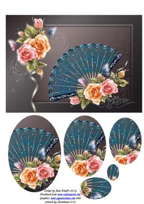 Rose & Fan on Grey Background