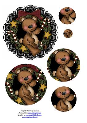 Christmas Teddy on Black Lace Background