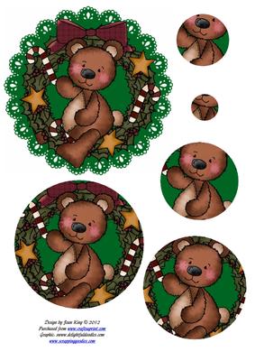 Christmas Teddy on a Green Lace Background