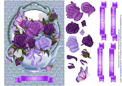 Blue Teapot with Roses in Decoupage