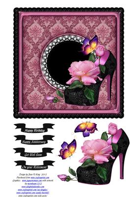 Pink & Black Lace Shoe & Roses