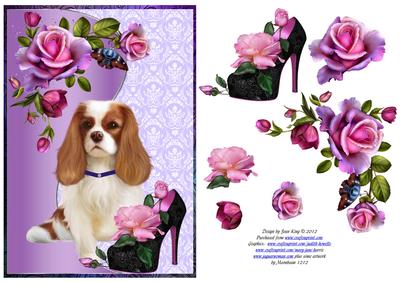 King Charles Cavalier & Pink Roses