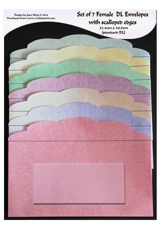 Set of 7 Female DL Scalloped Edge Envelopes