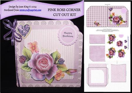 Pink Rose in Corner Cut Out Card