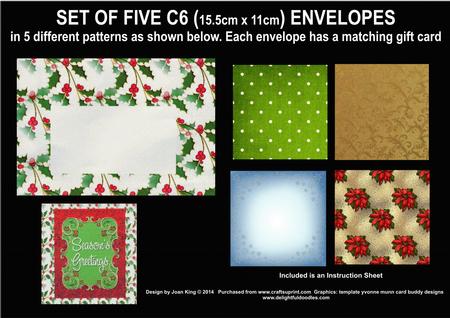 Set of Five C6 Christmas Envelopes