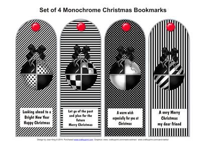 Set of 4 Monochrome Christmas Bookmarks