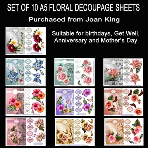 Bumper kit of 10 x A5 floral decoupage sheets