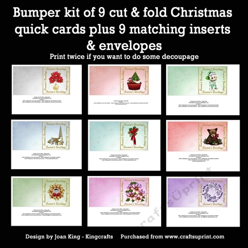 Set of 9 5 inch Christmas cards with matching inserts and envelopes
