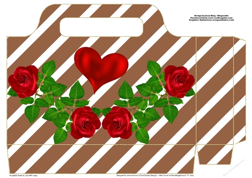 Brown stripe & red roses tote bag for Valentines day
