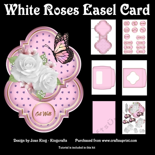 White roses easel card kit