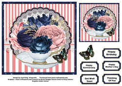 Cup of pink and navy roses