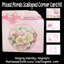 Mixed florals corner scalloped card kit