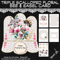 Triple scalloped flower and bee easel card