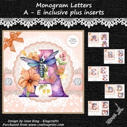 Monogram letters with decoupage A - E inclusive plus inserts