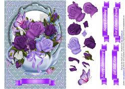 Blue Teapot with Roses in Decoupage