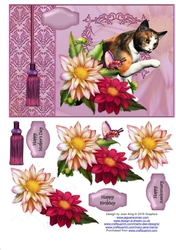 Calico cat in the dahlias