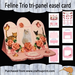 Feline trio tri panel easel card