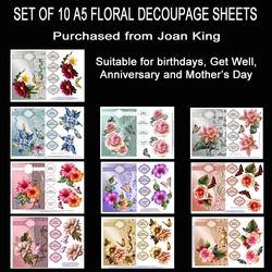 Bumper kit of 10 x A5 floral decoupage sheets