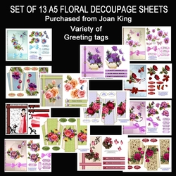 Bumper kit of 13 A5 floral decoupage sheets
