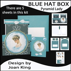 Blue lady on hat box shaped card