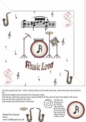 Decoupage Musical Card with a Wobbly Drum