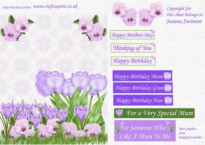 Lilac Pansy, Crocus and Tulip Card with Texture