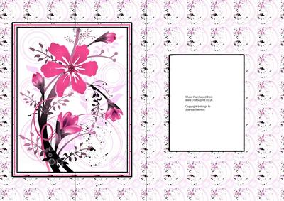 Pink Flower & Swirls Fold Back Card