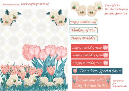 Pink Pansy Crocus & Tulip Card Robo