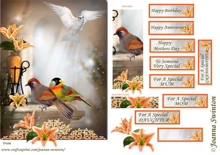 Bird & Lily Bookmark Card