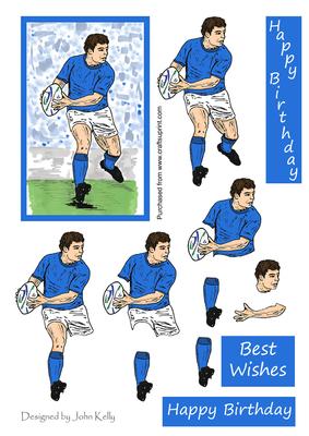 Rugby Player with Blue Shirt - Decoupage