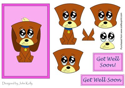 Get Well Soon Puppy in Pink - Decoupage