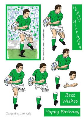 Rugby Player Green Shirt - Decoupage