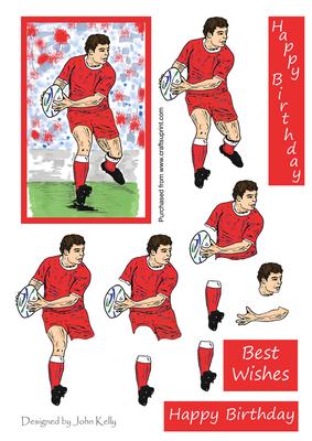 Rugby Player All Red Kit - Decoupage